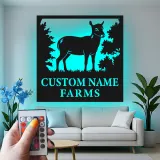 Insegna in metallo personalizzata con luce LED per fattoria di cervi - Regalo personalizzato per proprietari di fattorie, decorazione rustica per esterni
