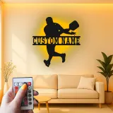 Pickleball Player LED Metal Art | Custom Name Sign | Sport Gift for Athlete | Game Room Decor