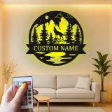 Décoration murale en métal personnalisée de loup hurlant à la lune avec rétroéclairage
