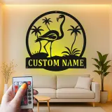 Custom Flamingo LED Sign | Personalized Metal Wall Art | Tropical Beach House & Patio Decor | Custom Name Gift