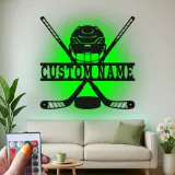Enseigne personnalisée de hockey | Décoration murale LED en métal | Déco personnalisée pour joueur, salle de jeux | Cadeau fan de sport