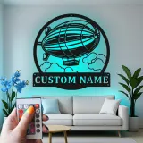 Custom Zeppelin Led Light Metal Wall Art Personalized Aviation Gift for Him Office or Man Cave Decor