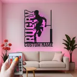 Custom Rugby Player LED Metal Sign | Personalized Athlete Name Light | Sports Game Room Decor | Gift for Coach or Rugby Fan
