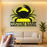 Cartel de metal personalizado de cangrejo con luz LED, regalo costero, decoración de casa de playa para amantes del océano