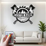 Custom Lumberjack Axe Metal Sign with LED | Personalized Forest Wall Art | Rustic Cabin & Man Cave Decor