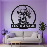 Insegna LED gotica con corvo e teschio | Arte murale in metallo personalizzata | Regalo horror personalizzato e arredo per man cave