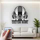 Custom Podcast Mic Sign | Personalized LED Metal Wall Art | Studio Decor for Podcaster & Musician Gift