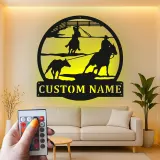 Décoration murale en métal LED personnalisée Rodeo Cowboy - Cadeau western pour lui - Décor ranch rustique