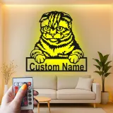 Personalisierte Scottish Fold Katze LED-beleuchtete Metall-Wandkunst Geschenk für Katzenliebhaber