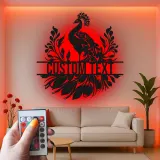 Cartel de metal personalizado con luz LED de pavo real, regalo para decoración del hogar, acento elegante para el salón