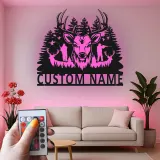 Cartel de metal LED de cazador de ciervos, regalo personalizado para cazadores, decoración rústica de cabaña