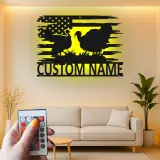 Décoration murale en métal personnalisée avec LED en forme de dinde et drapeau américain - Cadeau de ferme rustique