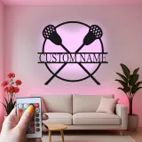 Custom Lacrosse Sticks Led Light Metal Wall Art Personalized Gift for Lacrosse Players Game Room Sports Decor