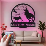 Personalisierte Cowboy-Rodeo-LED-Metall-Wandkunst – Western-Geschenk für Ihn, rustikale Ranch-Deko