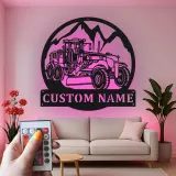 Custom Road Grader Led Light Metal Wall Art Personalized Gift for Construction Enthusiasts Garage or Office Decor