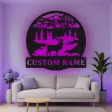 Insegna in metallo personalizzata con luce LED a forma di cervo - Regalo per amanti della natura per cabine o lodge