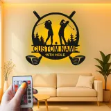 Enseigne de golf personnalisée avec LED | Décoration murale en métal sur mesure pour man cave | Cadeau pour couple golfeur 19e trou