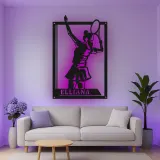 Custom Female Tennis Player Led Light Metal Wall Art Personalized Gift for Tennis Enthusiasts Game Room Decor