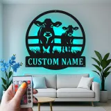 Custom Cow and Calf Led Light Metal Wall Art Farmhouse Gift for Farmers Rustic Kitchen or Barn Decor