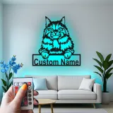 Cartel de metal personalizado de gato Maine Coon con luz LED regalo para amantes de mascotas decoración para salones