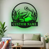 Custom Pelican Metal Wall Art | RGB LED Light Coastal Sign | Personalized Beach House Decor | Unique Gift for Bird Lovers