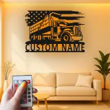 Décoration murale en métal LED personnalisée pour camion-benne - Cadeau pour passionnés de camions, décoration de garage ou de salle de jeux