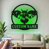 Insegna in metallo personalizzata con gufo | Insegna LED retroilluminata con nome per baita | Silhouette di gufo reale personalizzata, regalo per amanti della natura