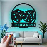 Cartel de metal personalizado con luz LED de dados para decoración de sala de juegos, regalo para jugadores, decoración de casino