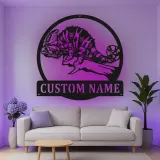 Insegna in metallo LED personalizzata a forma di camaleonte - Regalo unico per amanti dei rettili, decorazione per camera da letto o ufficio