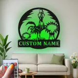 Cartel de Metal Personalizado de Gallo | Decoración LED Personalizada para Gallinero | Arte Mural Divertido para Granjero