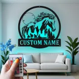 Insegna LED personalizzata con cavallo | Arte in metallo personalizzata | Decorazione rustica per amanti dell'equitazione