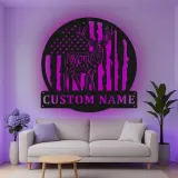 Décoration murale en métal personnalisée avec cerf et drapeau américain, éclairage LED, cadeau personnalisé pour chasseurs, décoration de cabane rustique 4
