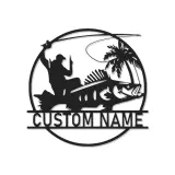 Personalized Fisherman Light | Custom LED Metal Sign for Anglers | Lake House & Man Cave Wall Art Decor