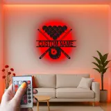 Décoration murale en métal personnalisée avec rétroéclairage pour billard - Cadeau pour joueurs de billard