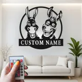 Insegna in metallo personalizzata con duo di asini LED per amanti della fattoria