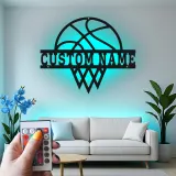Cartel de metal personalizado de aro de baloncesto con luz LED, regalo deportivo personalizado para atletas, decoración para sala de juegos 1