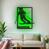 Custom Downhill Skier Metal Wall Art | Personalized LED Ski Sign | Laser Cut Steel Lodge Decor | Gift for Ski Lovers