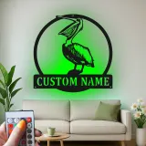 Panneau LED de pélican personnalisé | Décor mural en métal côtier | Cadeau de maison de plage personnalisé | Art de silhouette d'oiseau nautique