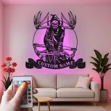 Grim Reaper Bow Hunter LED Sign | Custom Metal Wall Art | Personalized Hunter Gift for Man Cave | Hunting Decor