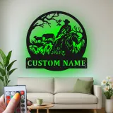Cartel de metal personalizado con rancho vaquero y luz LED, regalo western para él, decoración rústica de granja