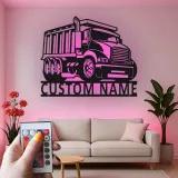 Insegna in metallo LED personalizzata a forma di camion ribaltabile - Regalo per appassionati di camion, decorazione per garage o man cave