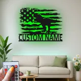 Insegna in metallo LED T-Rex con bandiera americana personalizzata, regalo unico per amanti dei dinosauri, decorazione per stanza dei bambini