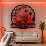 Décoration murale en métal personnalisée Abeille et Rayons de miel avec rétroéclairage pour les amoureux du jardin