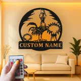 Cartel de Metal Personalizado de Gallo | Decoración LED Personalizada para Gallinero | Arte Mural Divertido para Granjero