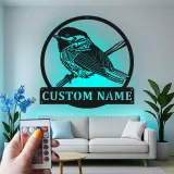 Personalisierte Vogel LED-Beleuchtung Metall-Wandkunst Geschenk für Naturliebhaber Schlafzimmer oder Wohnzimmer Dekor 1