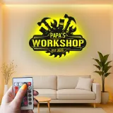 Personalisierte Papa's Werkstatt LED-Licht Metall-Wandkunst für den Handwerker