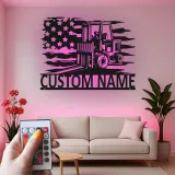 Enseigne en métal personnalisée pour chariot élévateur avec LED | Décoration industrielle avec prénom | Décor de garage et cadeau pour lui | Décoration murale drapeau américain