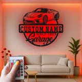Custom Sports Car Led Light Metal Wall Art Personalized Garage Gift for Him Man Cave Car Enthusiast Decor