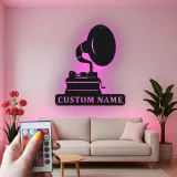 Personalisierte Vintage Phonograph LED Licht Metall-Wandkunst Geschenk für Musikliebhaber, Retro-Wohnzimmer-Dekor