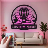Panneau en Métal Montgolfière Personnalisé | Art Murale LED pour Nurserie | Décor d'Aventure et de Voyage Personnalisé